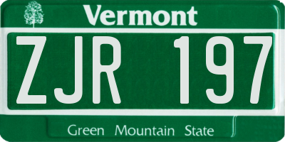 VT license plate ZJR197