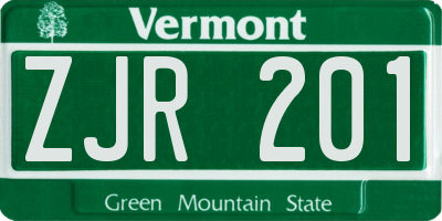 VT license plate ZJR201