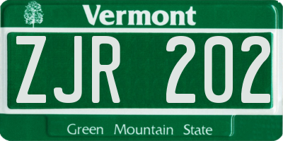 VT license plate ZJR202