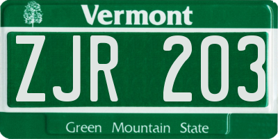 VT license plate ZJR203