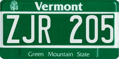 VT license plate ZJR205