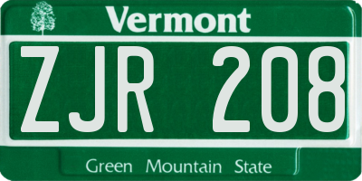 VT license plate ZJR208