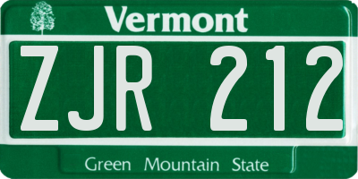 VT license plate ZJR212