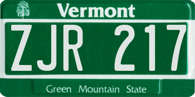 VT license plate ZJR217
