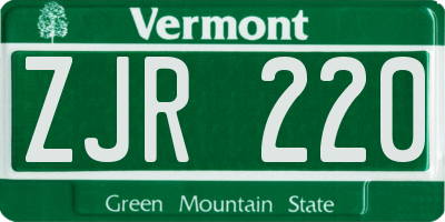 VT license plate ZJR220