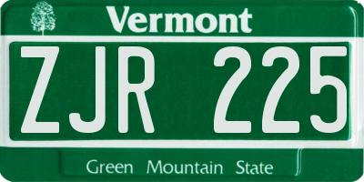VT license plate ZJR225