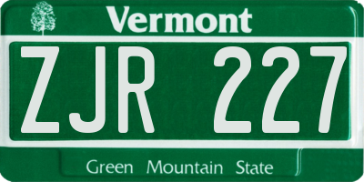 VT license plate ZJR227