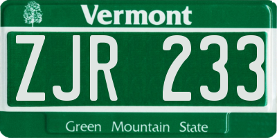 VT license plate ZJR233