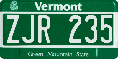 VT license plate ZJR235