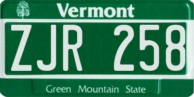 VT license plate ZJR258