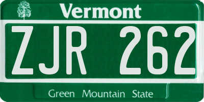 VT license plate ZJR262