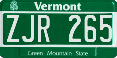 VT license plate ZJR265