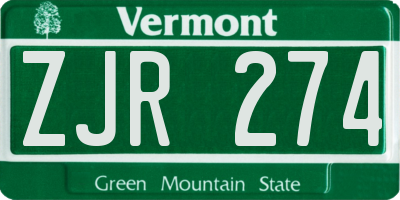 VT license plate ZJR274