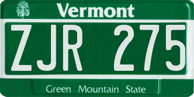 VT license plate ZJR275