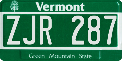 VT license plate ZJR287