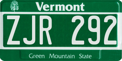 VT license plate ZJR292