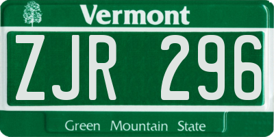 VT license plate ZJR296