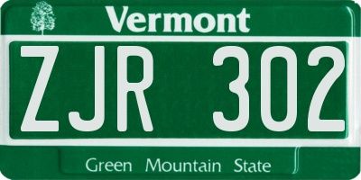 VT license plate ZJR302