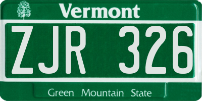 VT license plate ZJR326