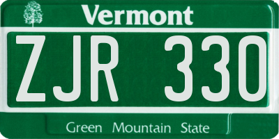 VT license plate ZJR330