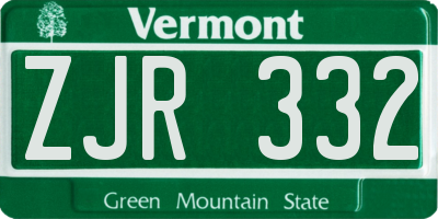 VT license plate ZJR332