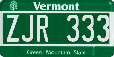 VT license plate ZJR333