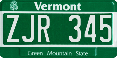 VT license plate ZJR345