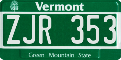VT license plate ZJR353