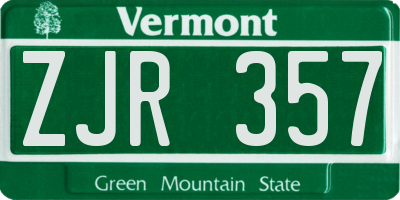 VT license plate ZJR357