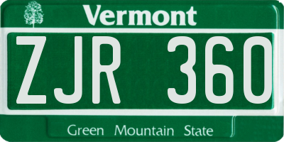 VT license plate ZJR360
