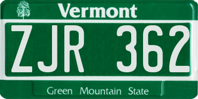 VT license plate ZJR362