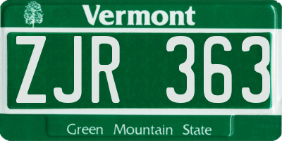 VT license plate ZJR363