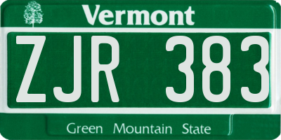 VT license plate ZJR383