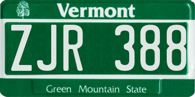 VT license plate ZJR388
