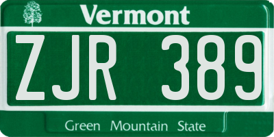 VT license plate ZJR389