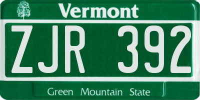 VT license plate ZJR392