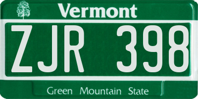 VT license plate ZJR398