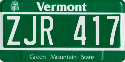 VT license plate ZJR417