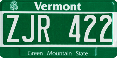 VT license plate ZJR422