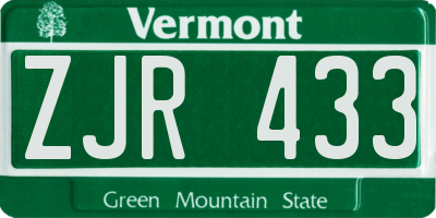 VT license plate ZJR433