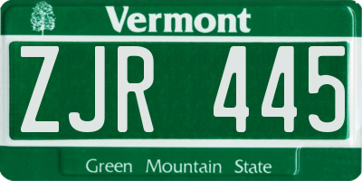 VT license plate ZJR445