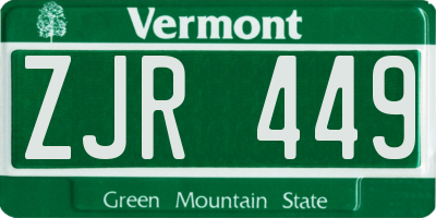VT license plate ZJR449