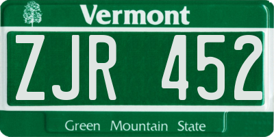 VT license plate ZJR452