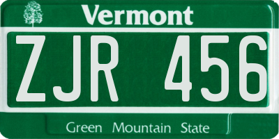 VT license plate ZJR456