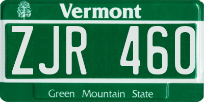 VT license plate ZJR460