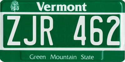 VT license plate ZJR462