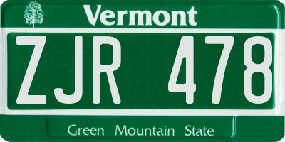 VT license plate ZJR478