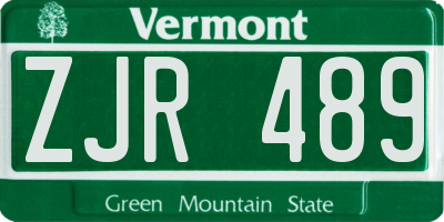 VT license plate ZJR489