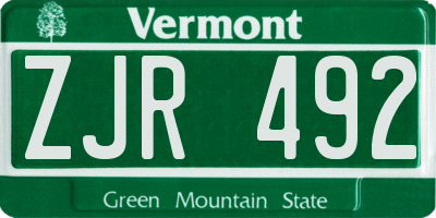 VT license plate ZJR492