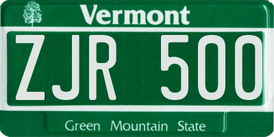 VT license plate ZJR500